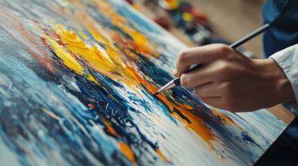 Artist sketching an abstract painting in a studio. Featuring creativity and expression