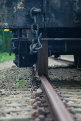 Close up, part of a train carriage, an old train carriage that is not used on the main railway for repairs.