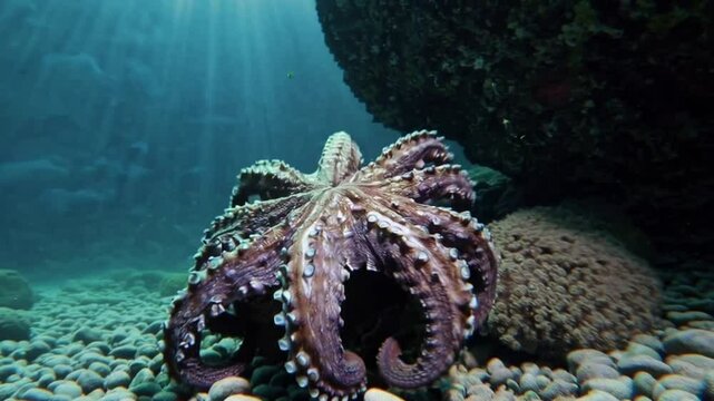 octopus camouflaging with the rocky ocean floor