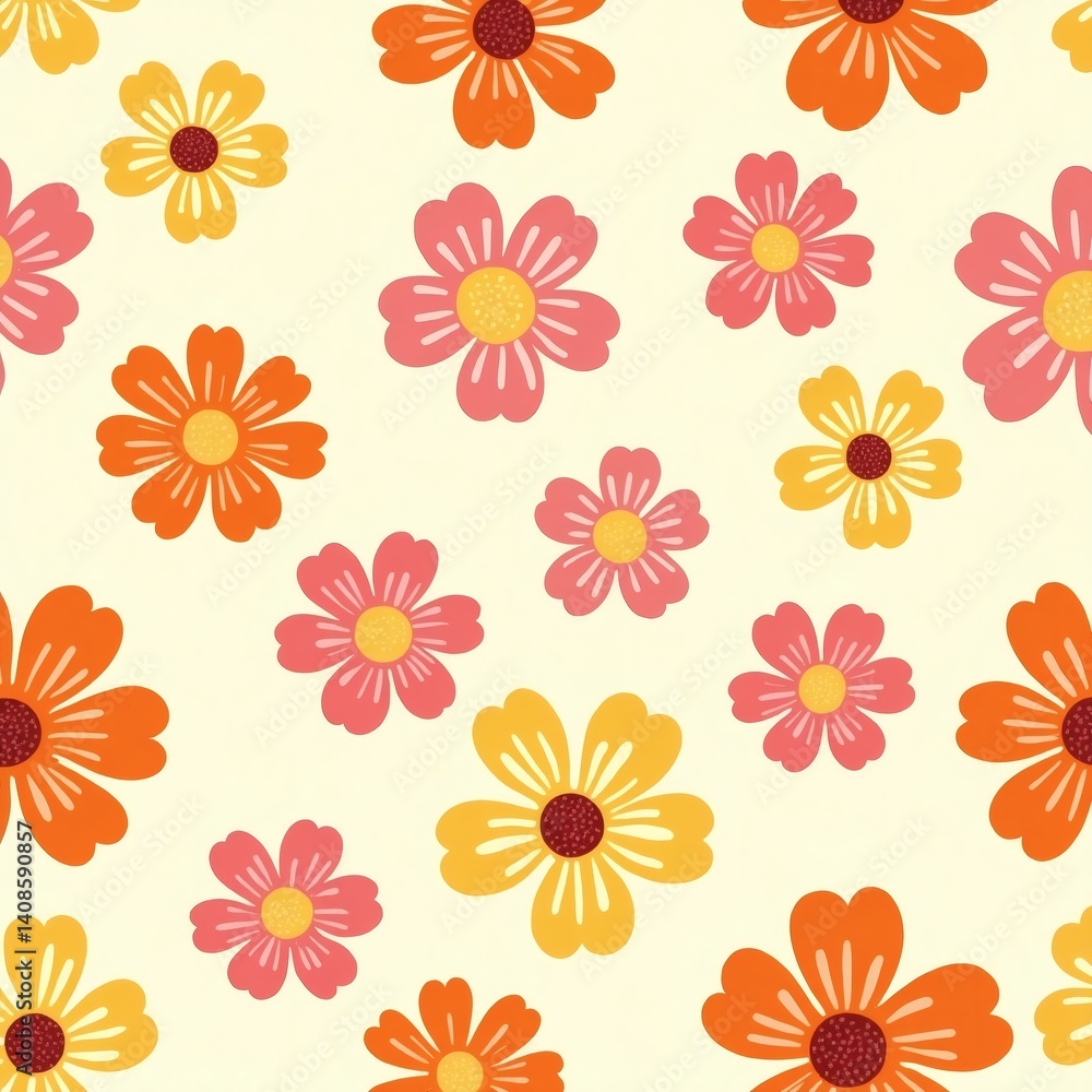 Poster vibrant floral pattern with different colors, in repeat mode, perfect for textile design or backgrou