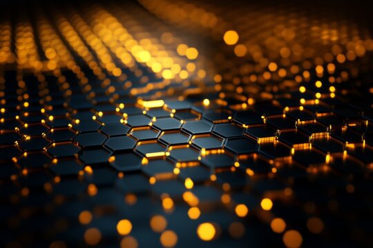 Close-up of glowing yellow dots forming a grid pattern on dark surface