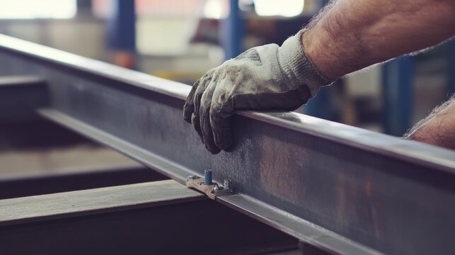 Metal framework assembler securing steel joints in a warehouse. Featuring strength and precision