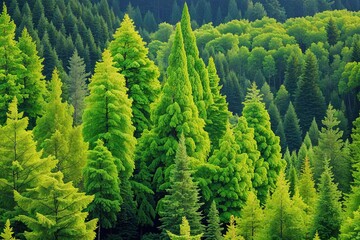 Fototapeta premium Lush Green Trees in a Colorful Forest of Spruce Pine and Fir