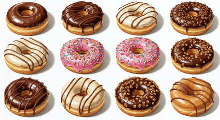 Assorted Donuts on White Background