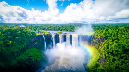 Fototapeta premium Stunning aerial view of kongou falls cascading into a rainbow mist
