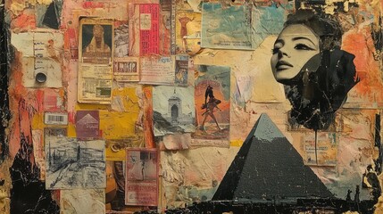 Fototapeta premium Collage featuring egyptian elements with a woman s face