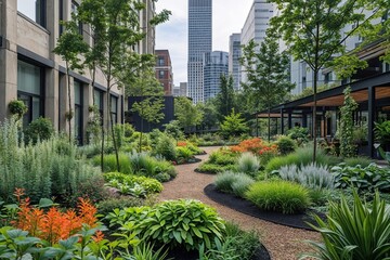 Obraz premium Urban Oasis Garden Transforming City Life with Lush Greenery and Vibrant Plants