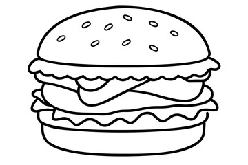 Hamburger Illustration, Classic Burger Drawing, Tasty Fast Food Sketch, Delicious Burger Art
