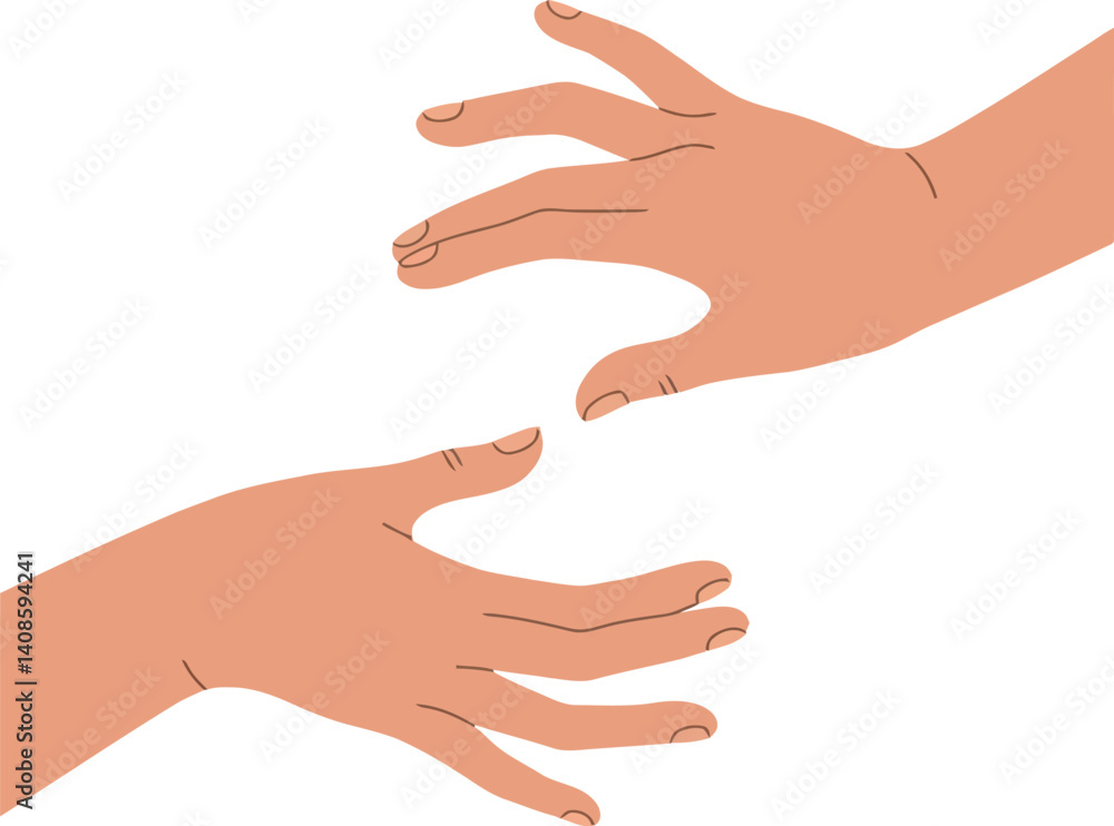Poster two hands reaching towards each other in a flat minimal design vector art