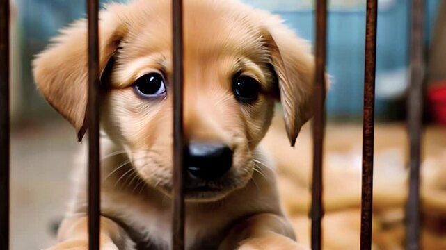 檻に入った子犬