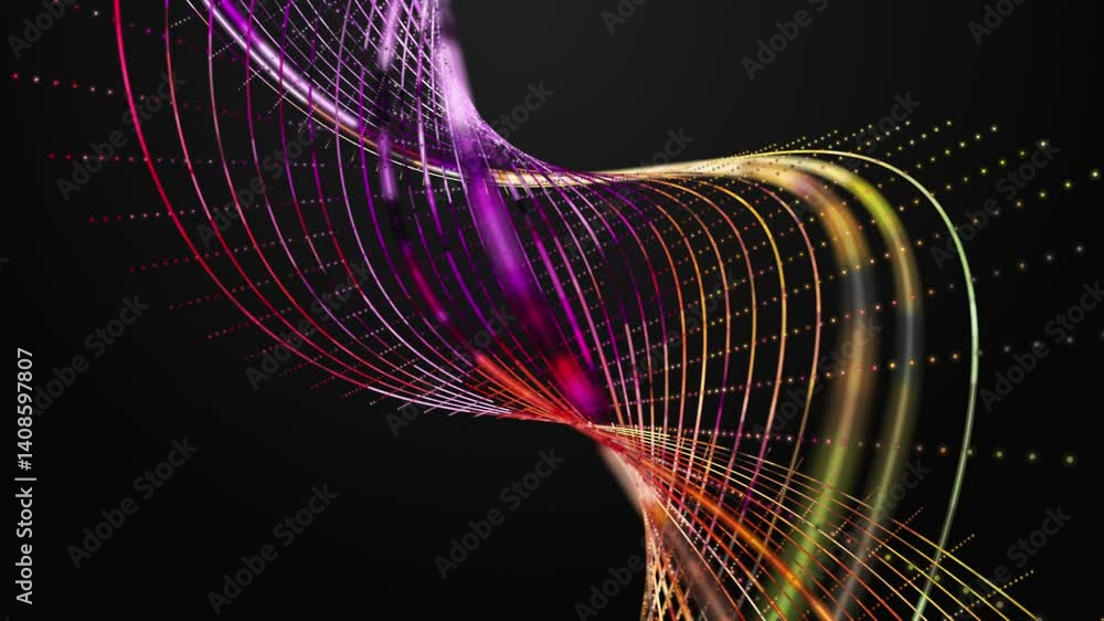 Poster futuristic video animation with stripe wave object in slow motion, 4096x2304 loop 4k