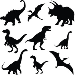 Dinosaur Silhouette Vector Set Isolated on White