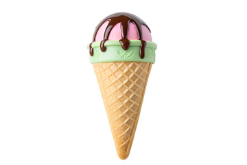 Pastel Pink and Green Ice Cream Cone with Chocolate Topping