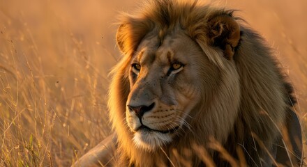 Obraz premium Majestic Lion at Golden Hour.