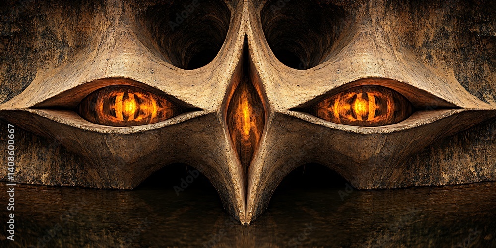 Poster abstract symmetrical formation with luminous elements and grotto aspect