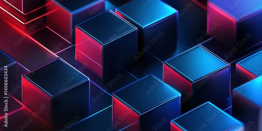 Aufkleber abstract neon cubes in vibrant shades of blue and red create a dynamic visual effect.