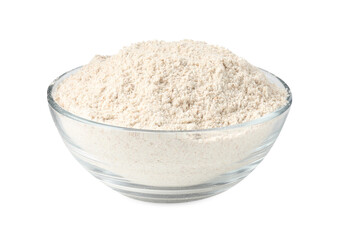 Brown rice flour in bowl isolated on white