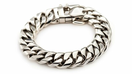 Obraz premium Photorealistic image of a silver bracelet on a white background