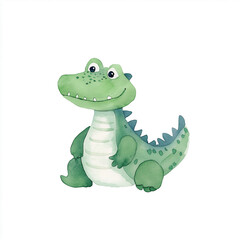 Fototapeta premium Cute crocodile character illustration in watercolor style with friendly expression