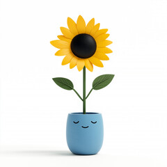 Obraz premium Bright sunflower in a cheerful blue pot with a smiling face, adding joy to any space with its vibrant colors and delightful design