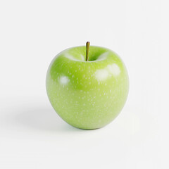 Bright green apple on a white surface showcasing its glossy texture and natural beauty in a minimalist style