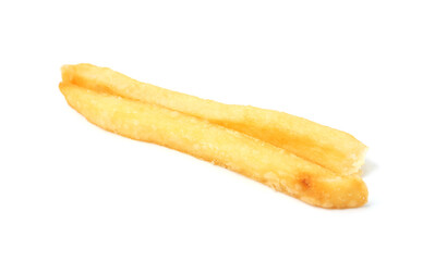 Two delicious French fries isolated on white
