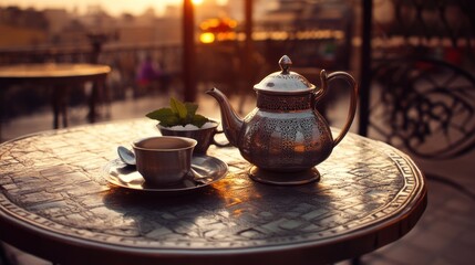 Sunrise rooftop tea set in India