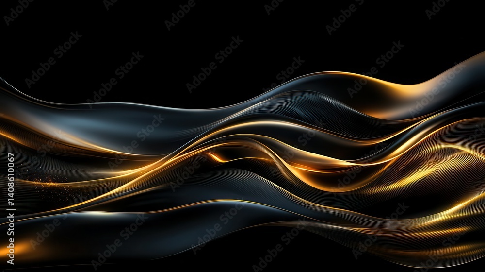 Aufkleber abstract flowing lines in gold and black create a captivating visual effect.