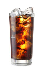 Glass of cola with ice cubes isolated on white