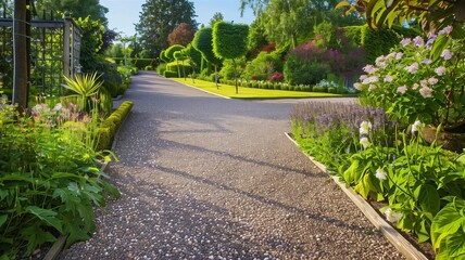 Obraz premium Photorealistic image of a gravel path with soft morning light