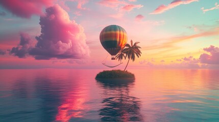 Floating Island Hot Air Balloon Sunset Paradise (1)