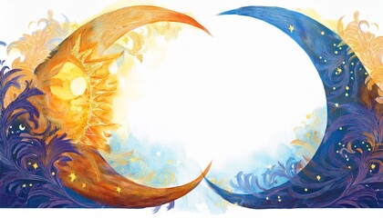 creative beautiful abstract border frame of sun and moon with copy space on background, graphic resource