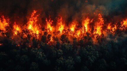 Fototapeta premium Aerial View of a Devastating Forest Fire