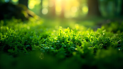 Sunlit Dew on Forest Underbrush