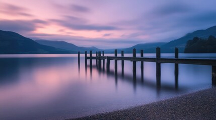 Naklejka premium Serene Sunrise at the Lake District Pier