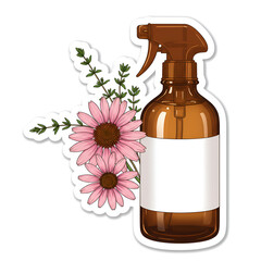 Herbal face mist sticker with amber glass spray bottle and echinacea flowers
