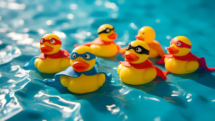 Colorful Superhero Rubber Ducks Floating