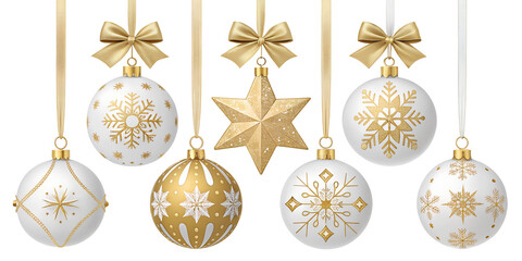 various Christmas tree ornaments and Christmas decorations isolated transparent background