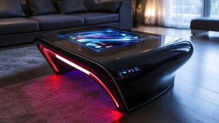 Futuristic Smart Coffee Table with LED Lights