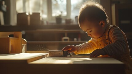 Carpenter cutting wood for cabinet making. Featuring craftsmanship and technique