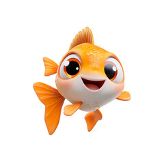 Adorable Cartoon Goldfish with Big Eyes and Happy Expression