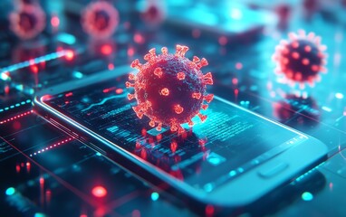 A 3D conceptual image of a digital virus