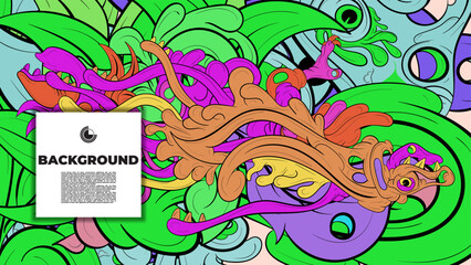 Playful Cartoon Monster Character with Tentacles, Eyes, Feathers, and Leaves – Fun Fantasy Wallpaper Design