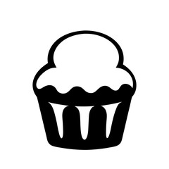 Delicious Sweet Cupcake Dessert Icon Black and White Graphic