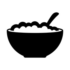 A black and white image of a bowl of food with a spoon
