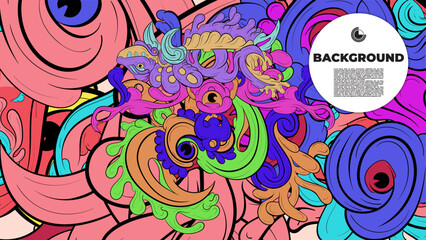 Playful Cartoon Monster Character with Tentacles, Eyes, Feathers, and Leaves &ndash; Fun Fantasy Wallpaper Design