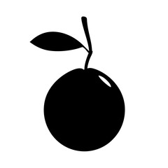 Simple Black Silhouette of a Single Orange with a Leaf