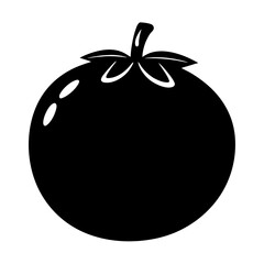 A simple black silhouette of a tomato a single round tomato illustration