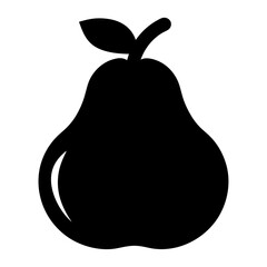 A Simple Black Silhouette Illustration of a Pear Fruit with a Leaf