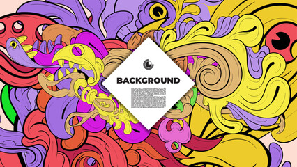 Playful Cartoon Monster Character with Tentacles, Eyes, Feathers, and Leaves – Fun Fantasy Wallpaper Design